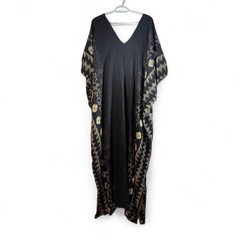Black Maxi Caftan Dress with Metallic Tribal Border